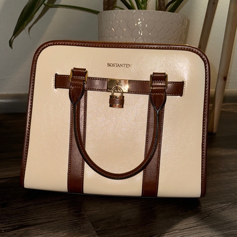 Cream and Brown Women's Bag